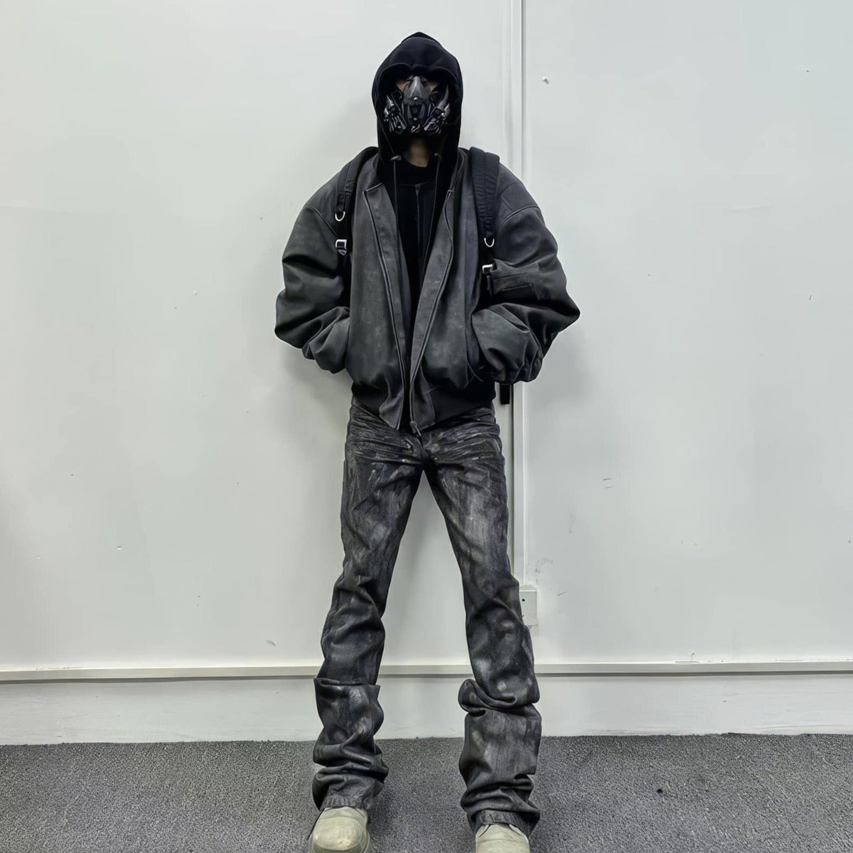 Oversized Hooded Suede Leather Bomber Jacket - IMG