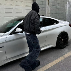 Oversized Hooded Suede Leather Bomber Jacket - IMG