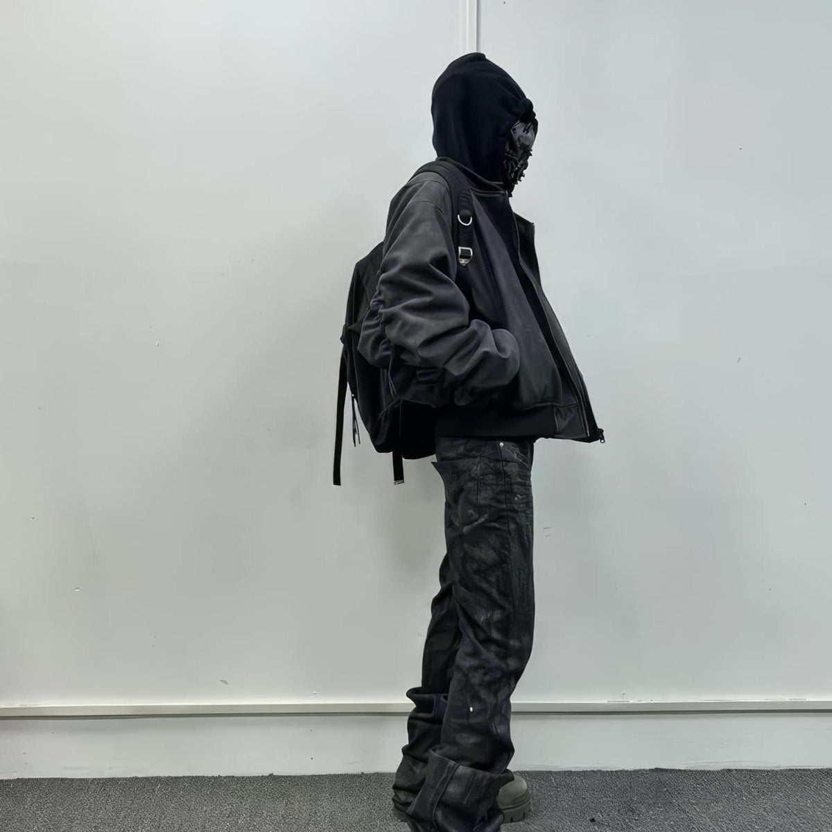 Oversized Hooded Suede Leather Bomber Jacket - IMG