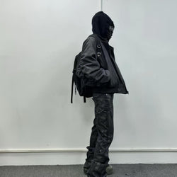 Oversized Hooded Suede Leather Bomber Jacket - IMG