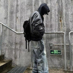 Oversized Hooded Suede Leather Bomber Jacket - IMG