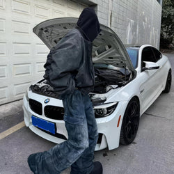 Oversized Hooded Suede Leather Bomber Jacket - IMG