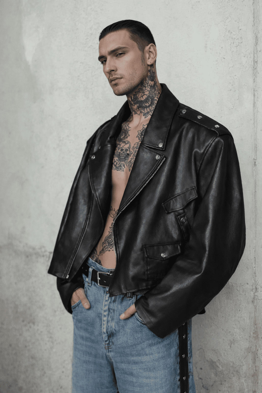 Oversized PU Leather Biker Jacket – Black - IMG