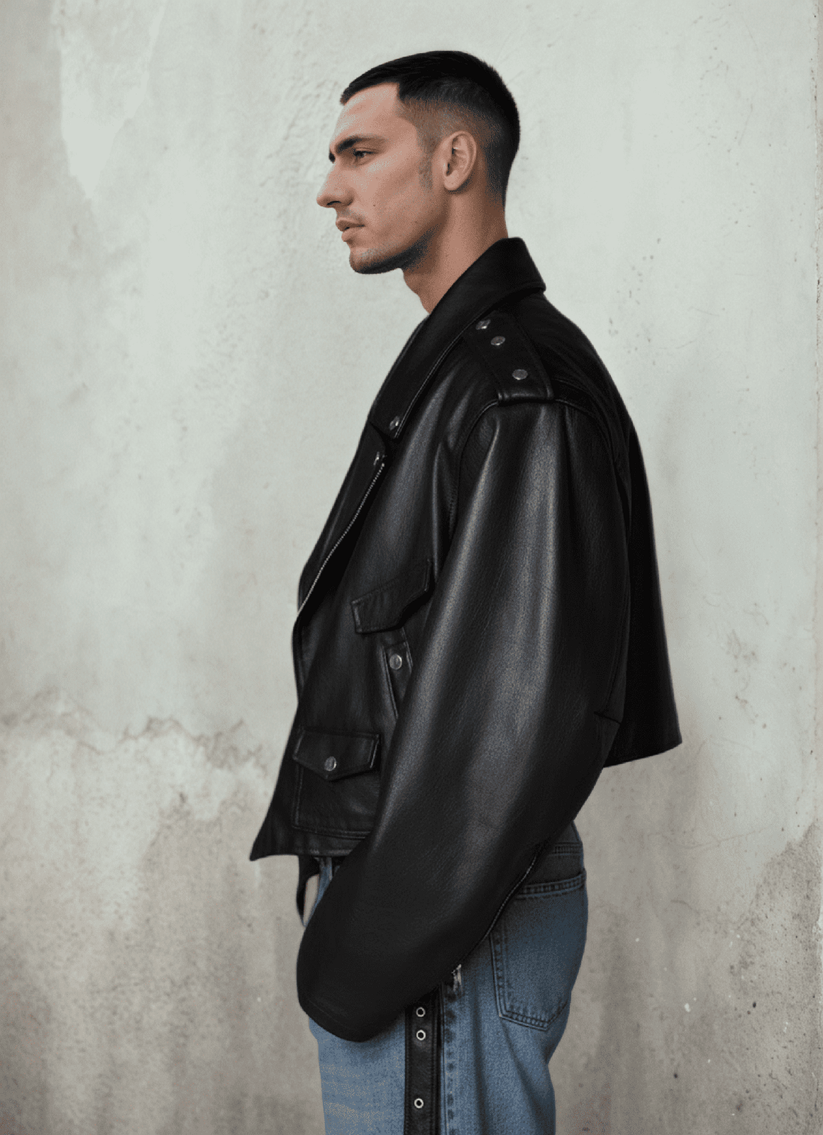 Oversized PU Leather Biker Jacket – Black - IMG
