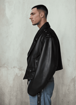 Oversized PU Leather Biker Jacket – Black - IMG