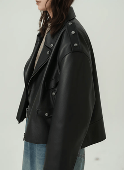 Oversized PU Leather Biker Jacket – Black - IMG