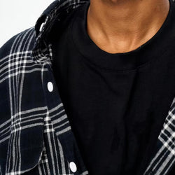 Oversized Plaid Patchwork Shirt W T-Shirt - IMG