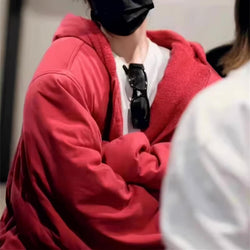 Oversized Reversible Hooded Plush Bomber Jacket - IMG