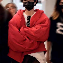 Oversized Reversible Hooded Plush Bomber Jacket - IMG