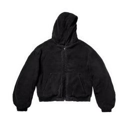 Oversized Reversible Hooded Plush Bomber Jacket - IMG