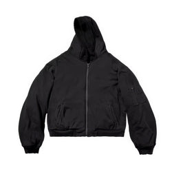 Oversized Reversible Hooded Plush Bomber Jacket - IMG