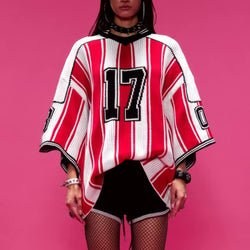 Oversized Striped Knit Baseball Jersey - IMG