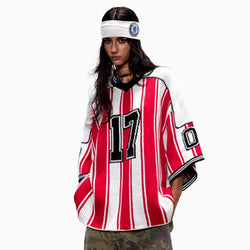 Oversized Striped Knit Baseball Jersey - IMG