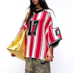 Oversized Striped Knit Baseball Jersey - IMG