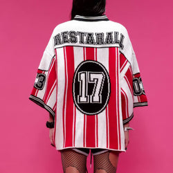 Oversized Striped Knit Baseball Jersey - IMG