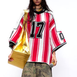 Oversized Striped Knit Baseball Jersey - IMG