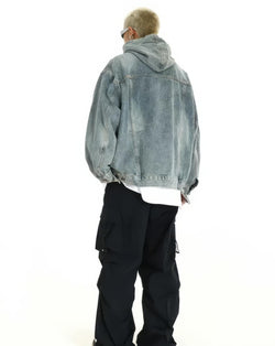 Oversized Distressed Denim Hoodie - IMG
