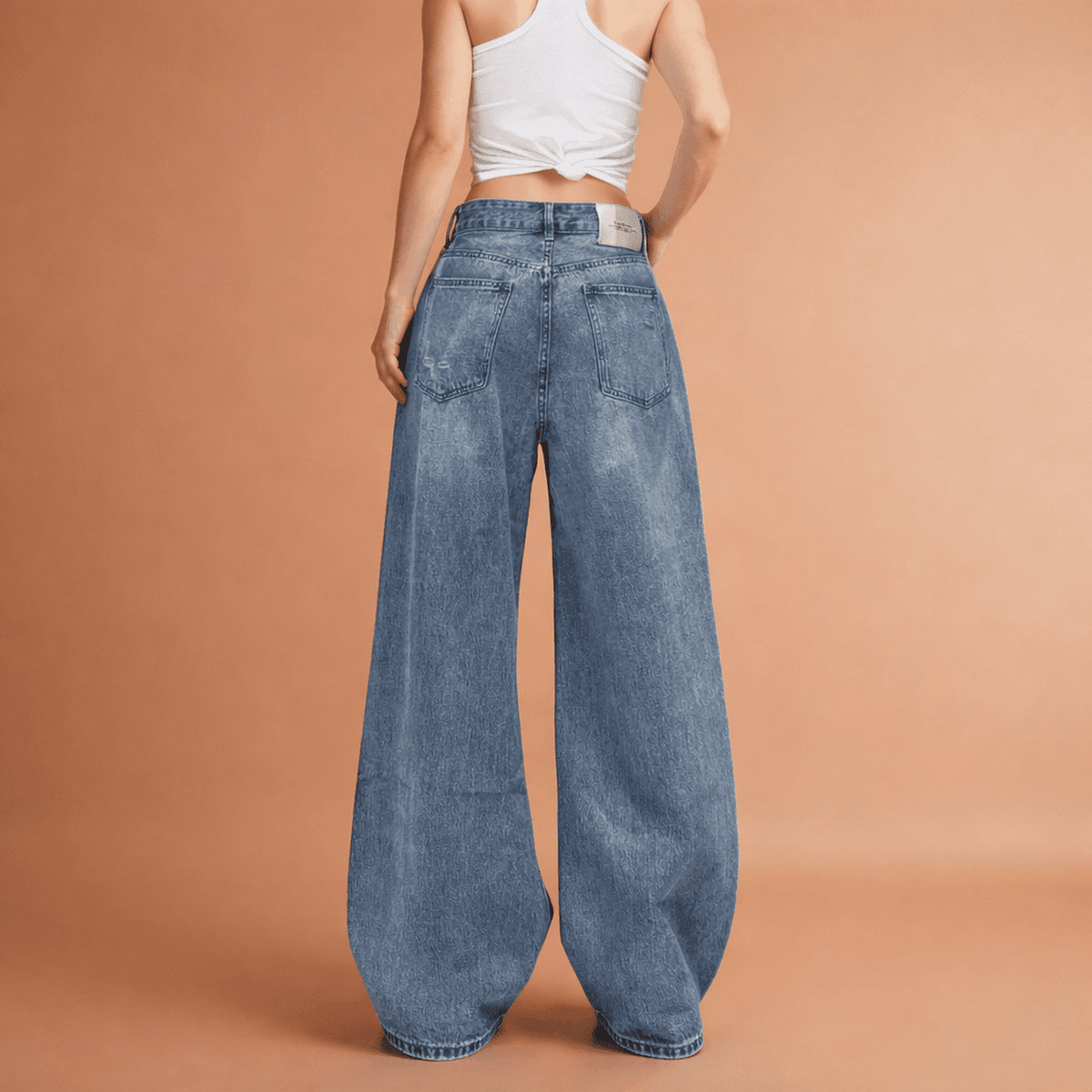 Oversized Wide Leg Jeans with Layered Waist Detail - IMG