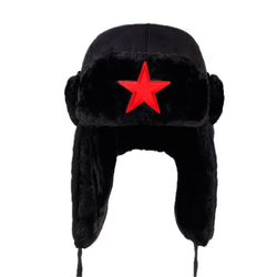 Red Star Black Plush Trapper Lumberjack Hat - IMG
