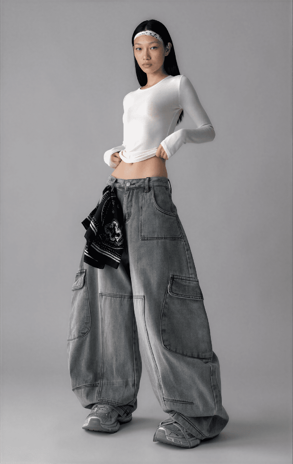 Retro Workwear Wide-Leg Cargo Jeans - IMG