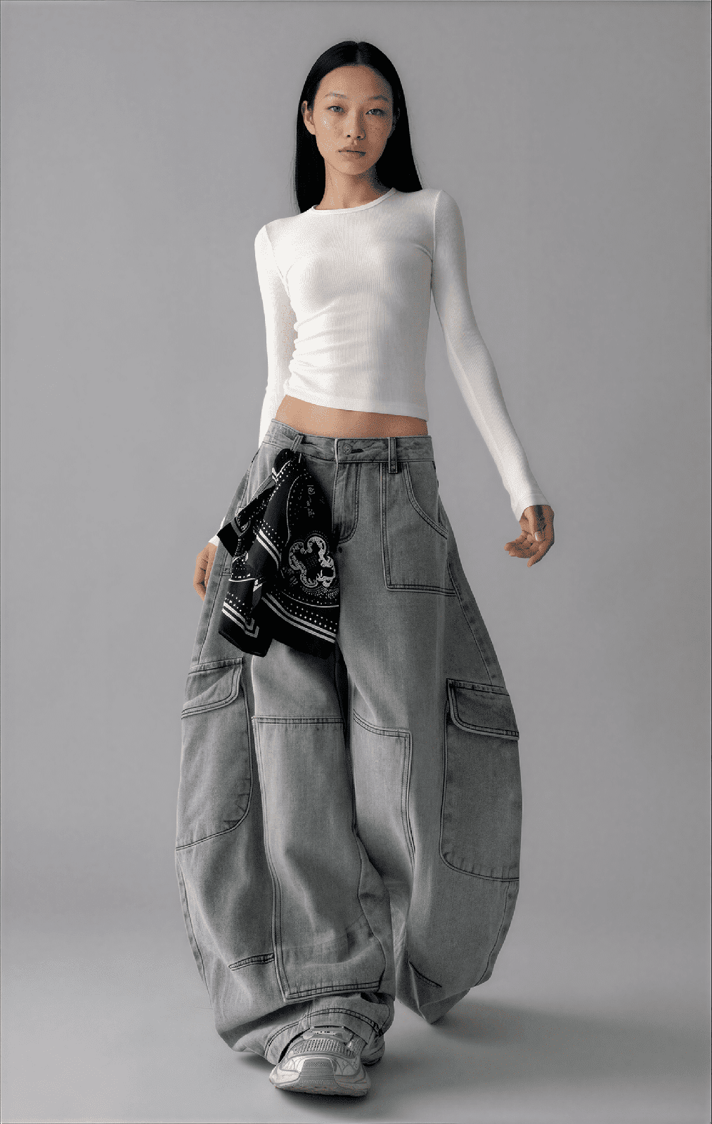 Retro Workwear Wide-Leg Cargo Jeans - IMG