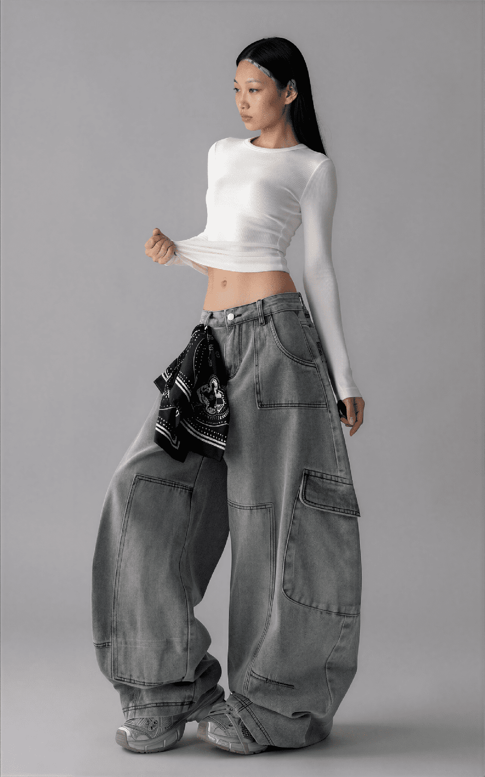 Retro Workwear Wide-Leg Cargo Jeans - IMG