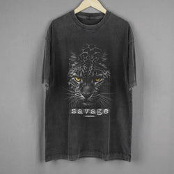 Savage Leopard Acid Wash Oversized T-Shirt - IMG