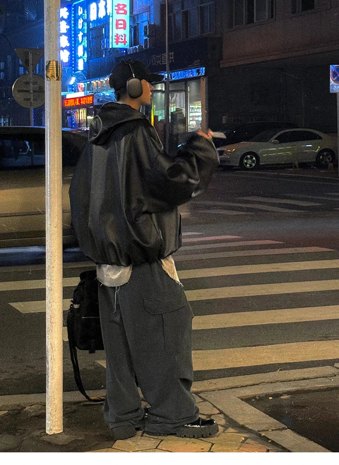 Shadow Hood PU Leather Jacket - IMG