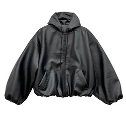 Shadow Hood PU Leather Jacket - IMG