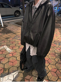 Shadow Hood PU Leather Jacket - IMG