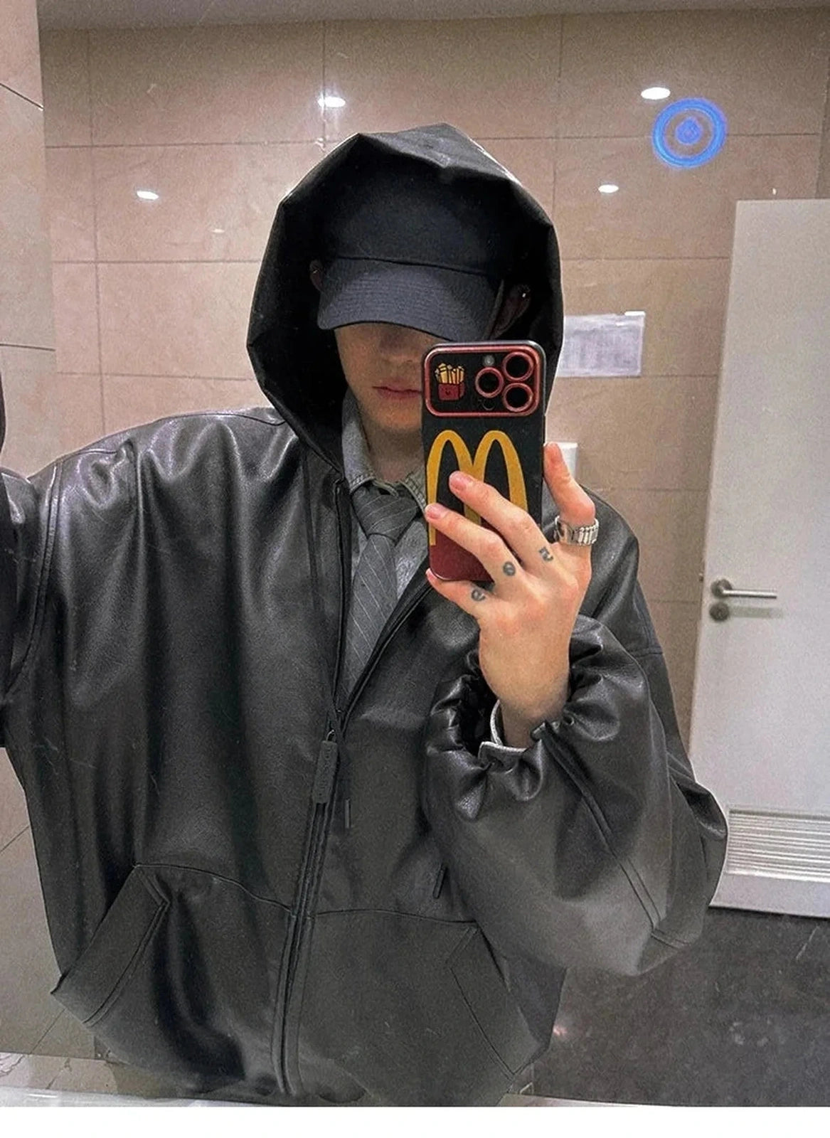 Shadow Hood PU Leather Jacket - IMG