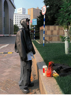 Shadow Hood PU Leather Jacket - IMG