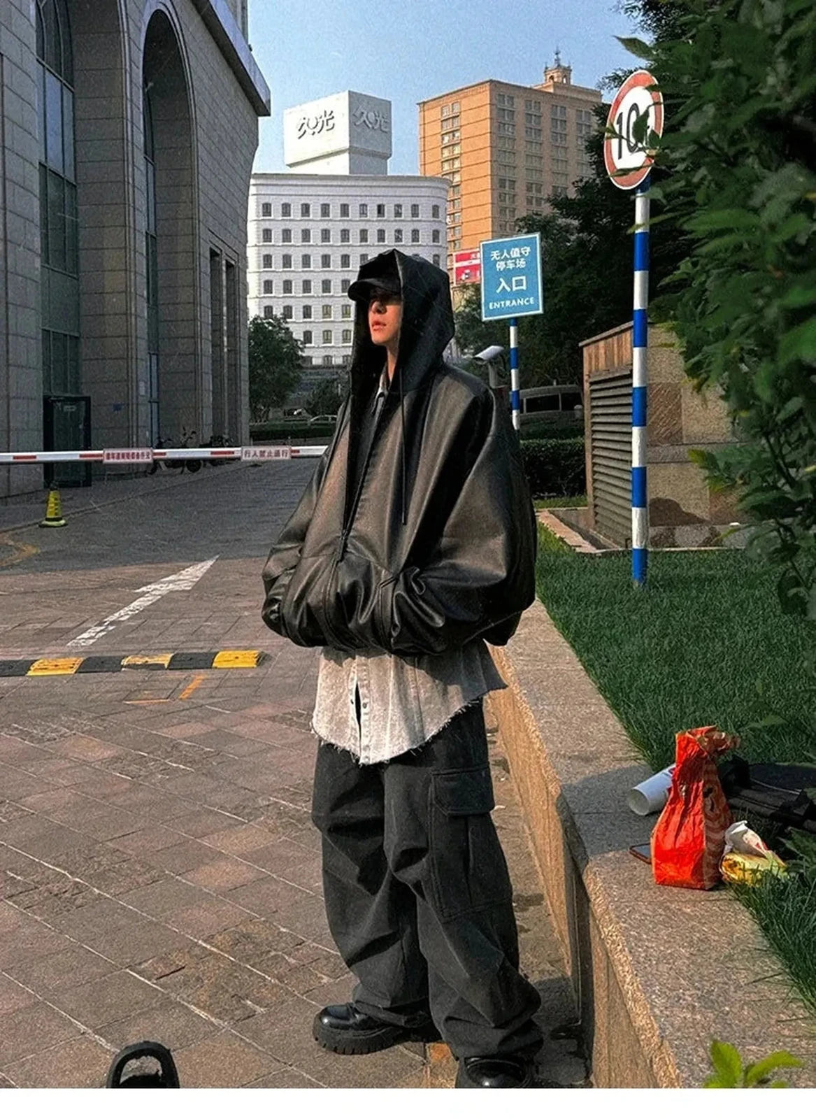 Shadow Hood PU Leather Jacket - IMG