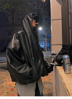 Shadow Hood PU Leather Jacket - IMG