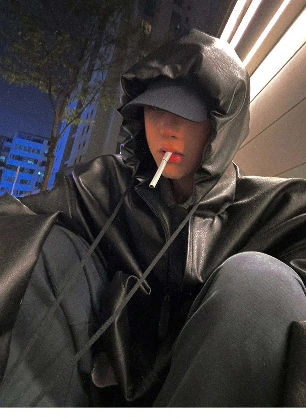 Shadow Hood PU Leather Jacket - IMG