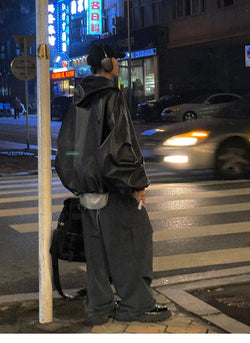 Shadow Hood PU Leather Jacket - IMG