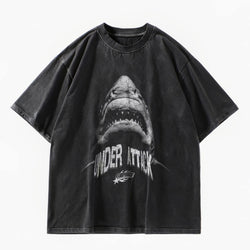 Shark Attack Distressed Oversized T-Shirt - IMG