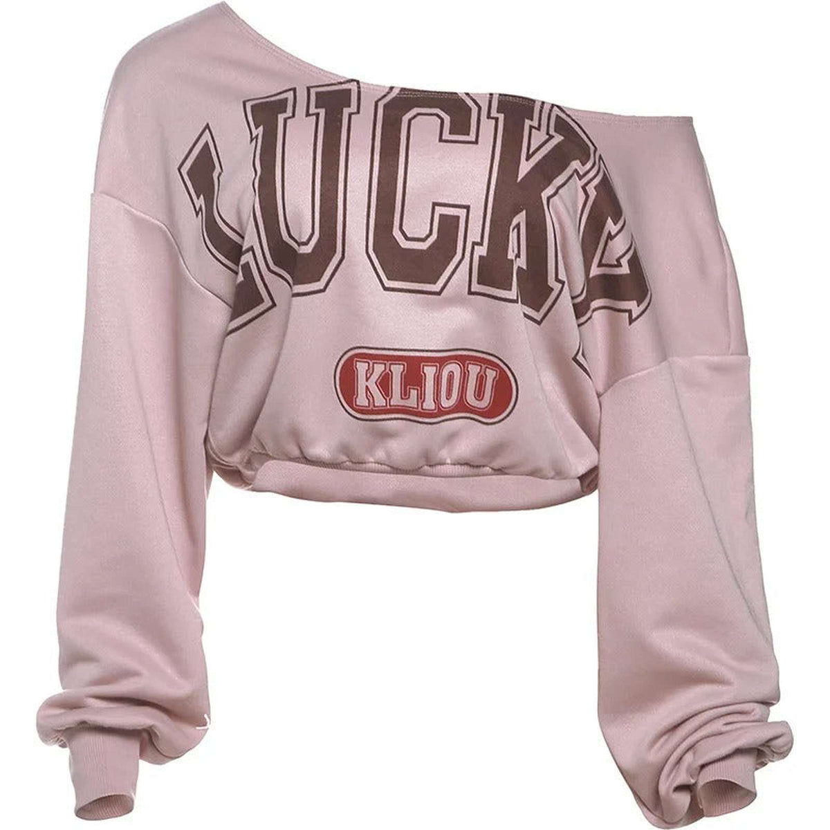 Skew Collar Letter Print Crop Y2K Tee - IMG