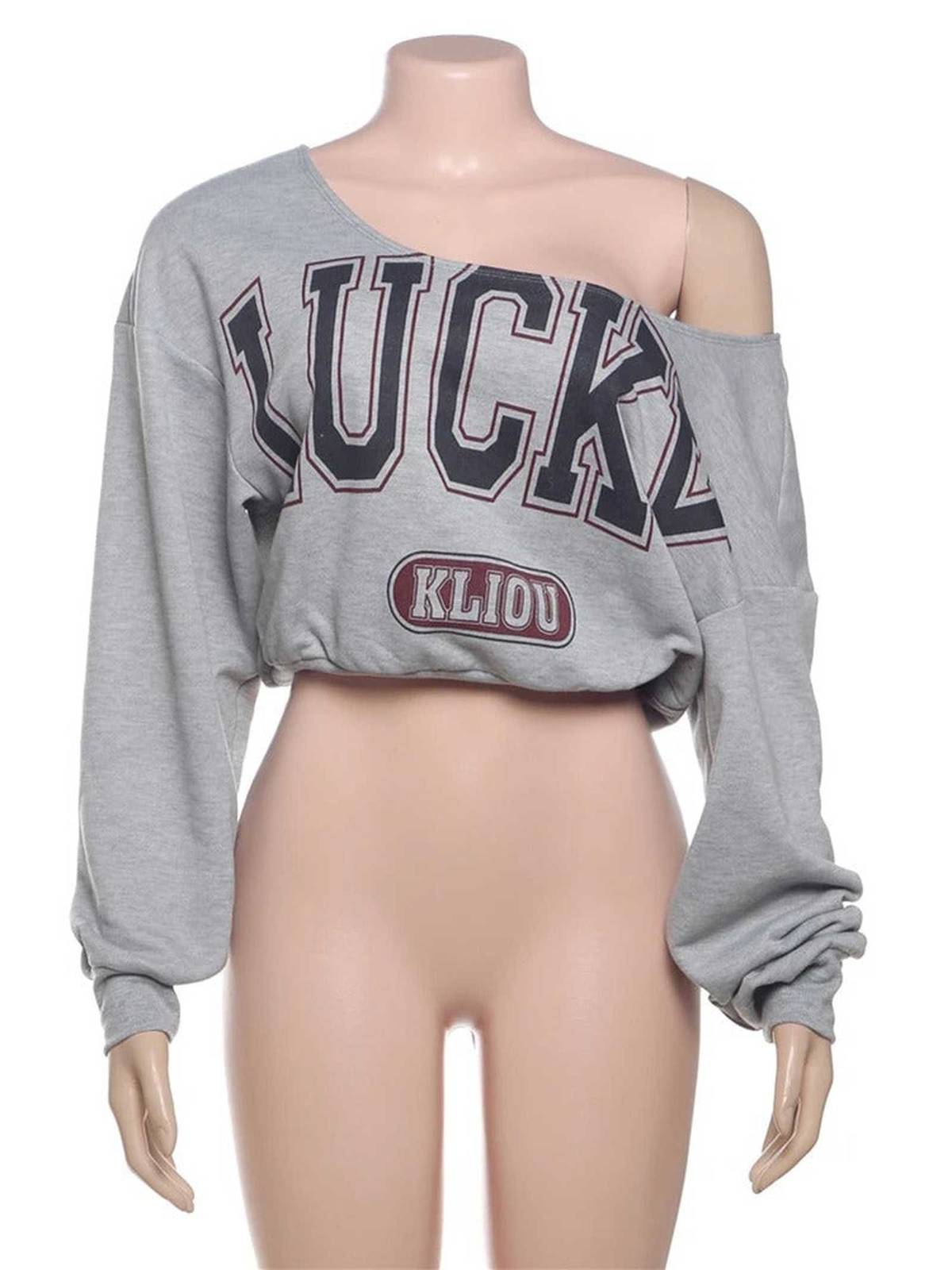 Skew Collar Letter Print Crop Y2K Tee - IMG
