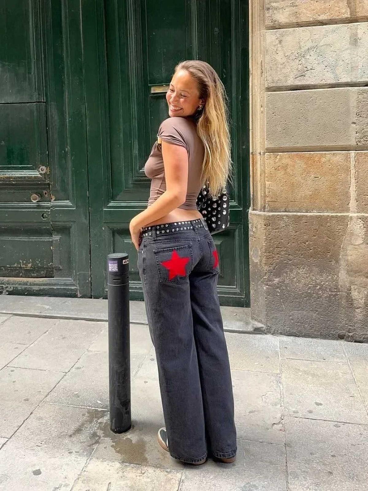 Star Print Wide Leg Y2K Jeans Women - IMG