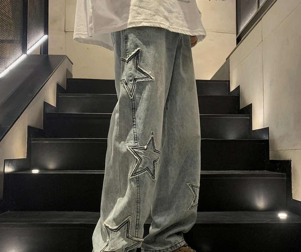 Star Stitch Baggy Wide Leg Denim Men - IMG
