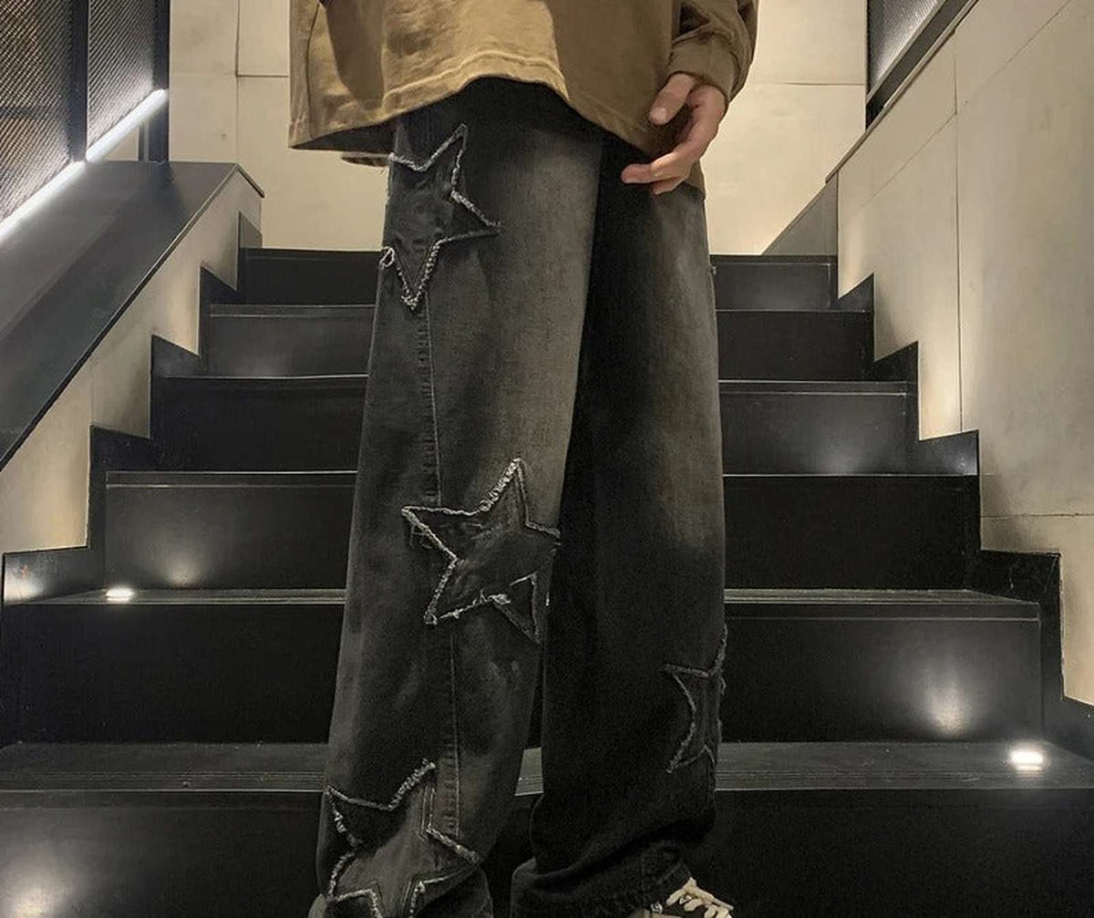 Star Stitch Baggy Wide Leg Denim Men - IMG