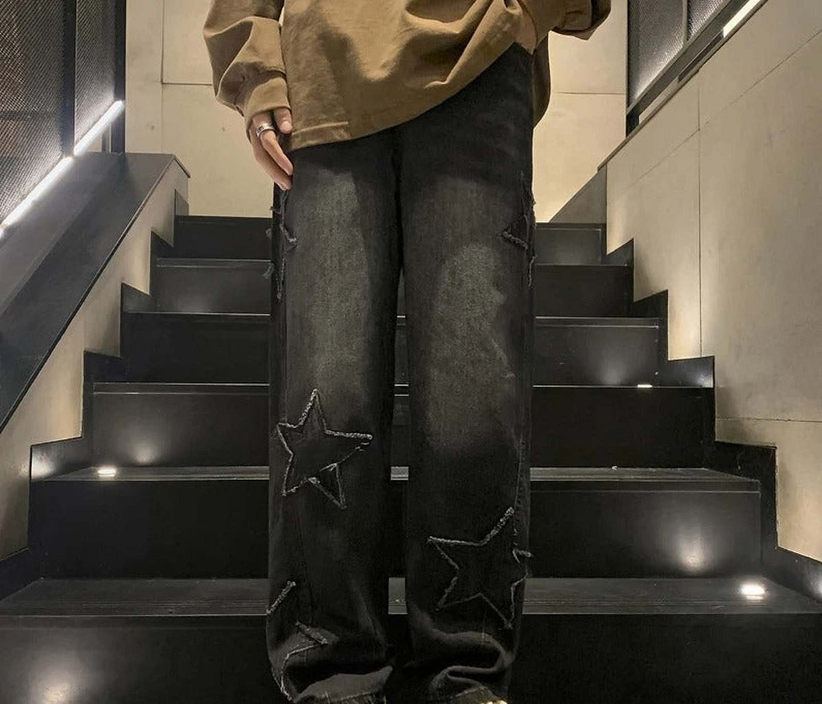 Star Stitch Baggy Wide Leg Denim Men - IMG