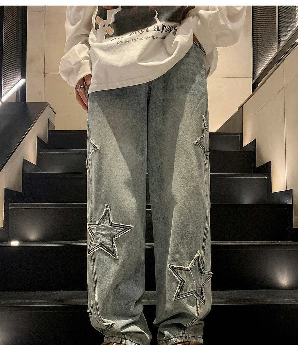 Star Stitch Baggy Wide Leg Denim Men - IMG