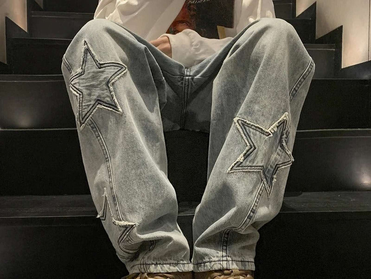 Star Stitch Baggy Wide Leg Denim Men - IMG
