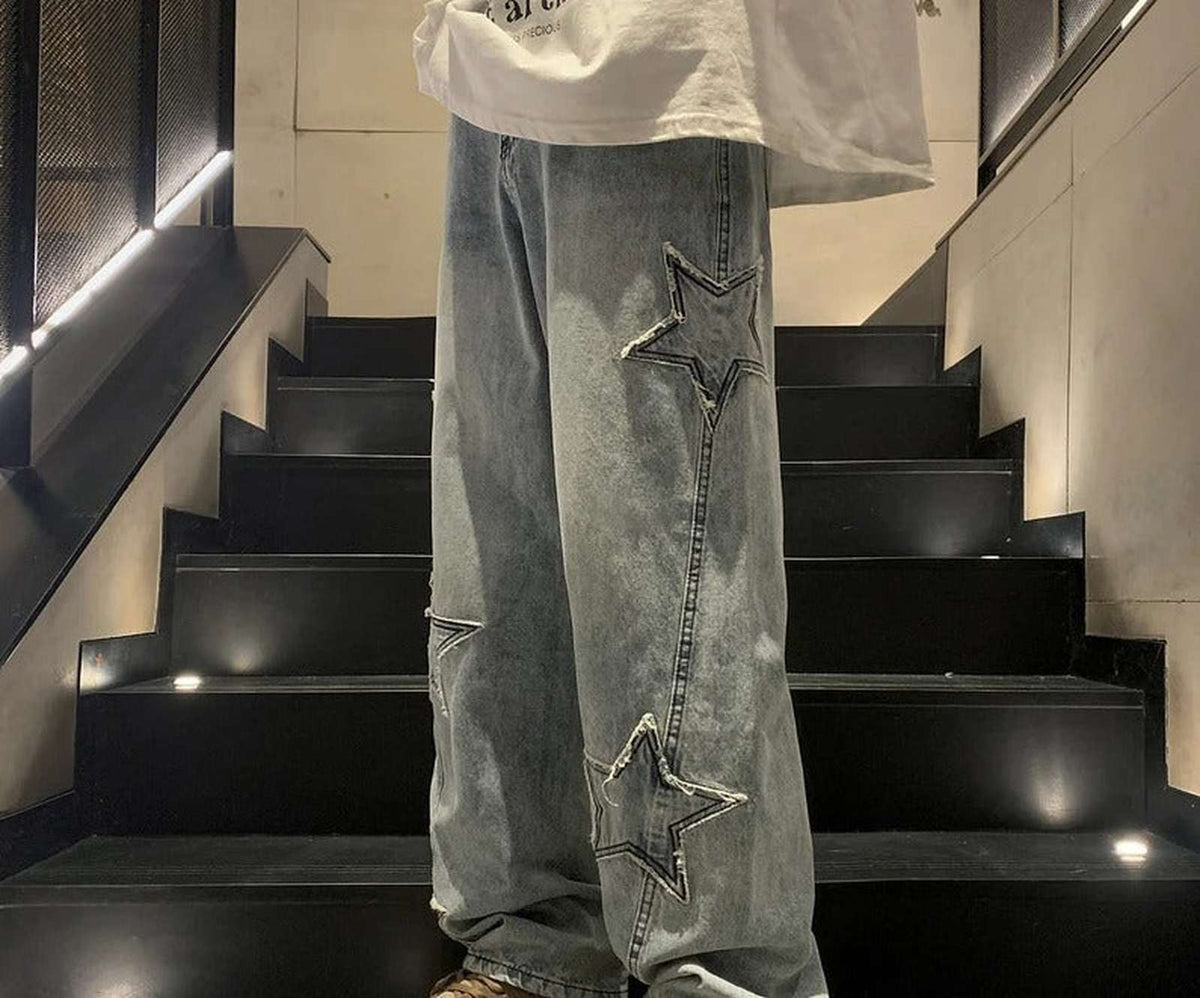 Star Stitch Baggy Wide Leg Denim Men - IMG