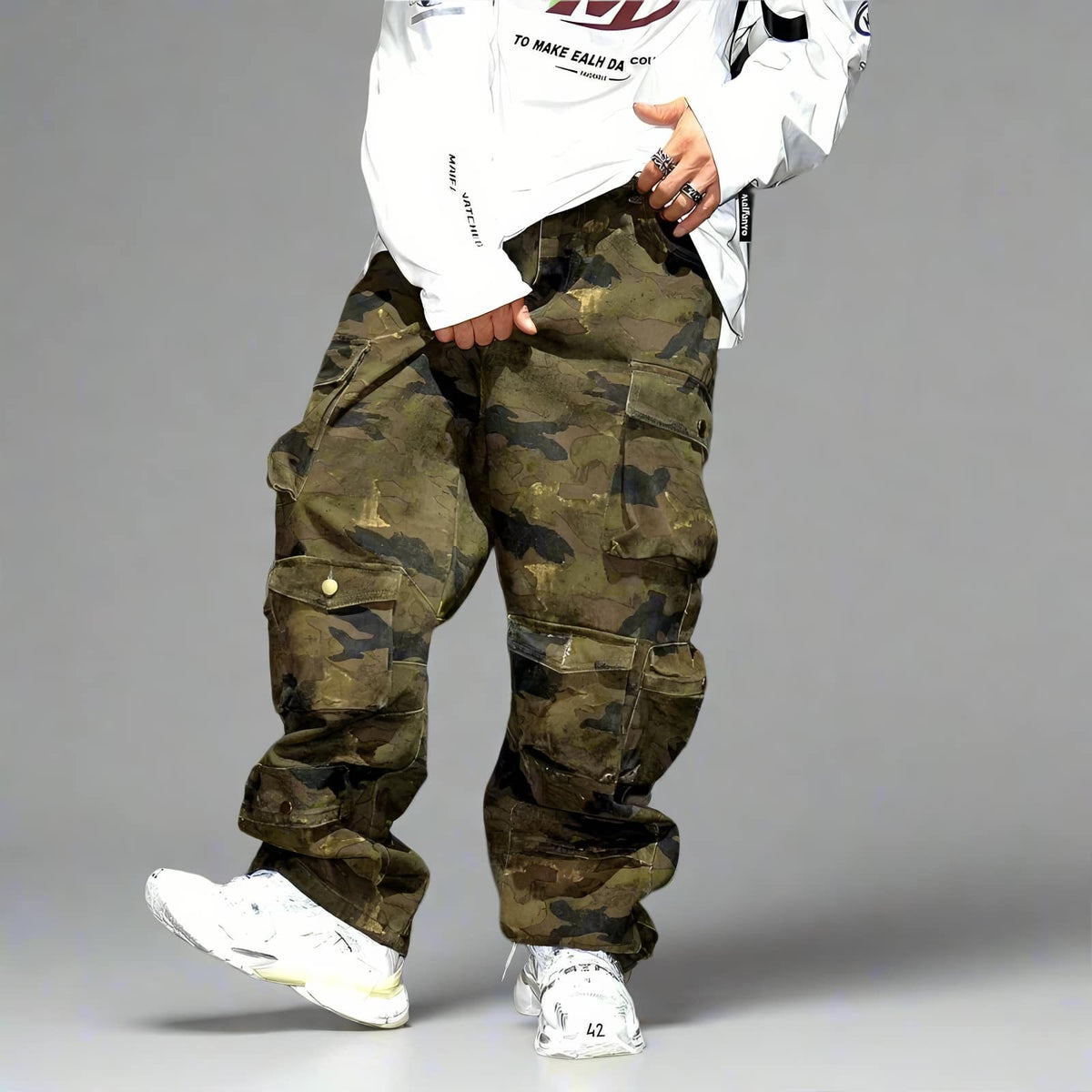 Tactical Multi-Pocket Camo Baggy Cargo Jeans - IMG