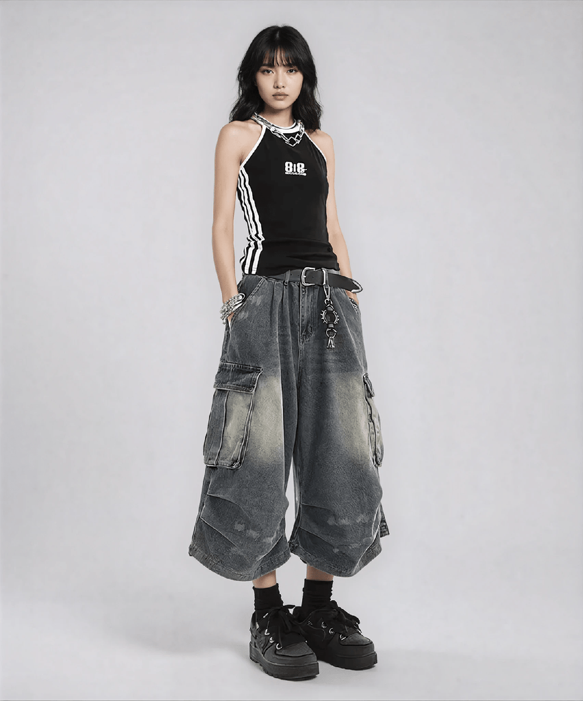 Vintage Washed Oversized Wide Leg Denim Shorts - IMG