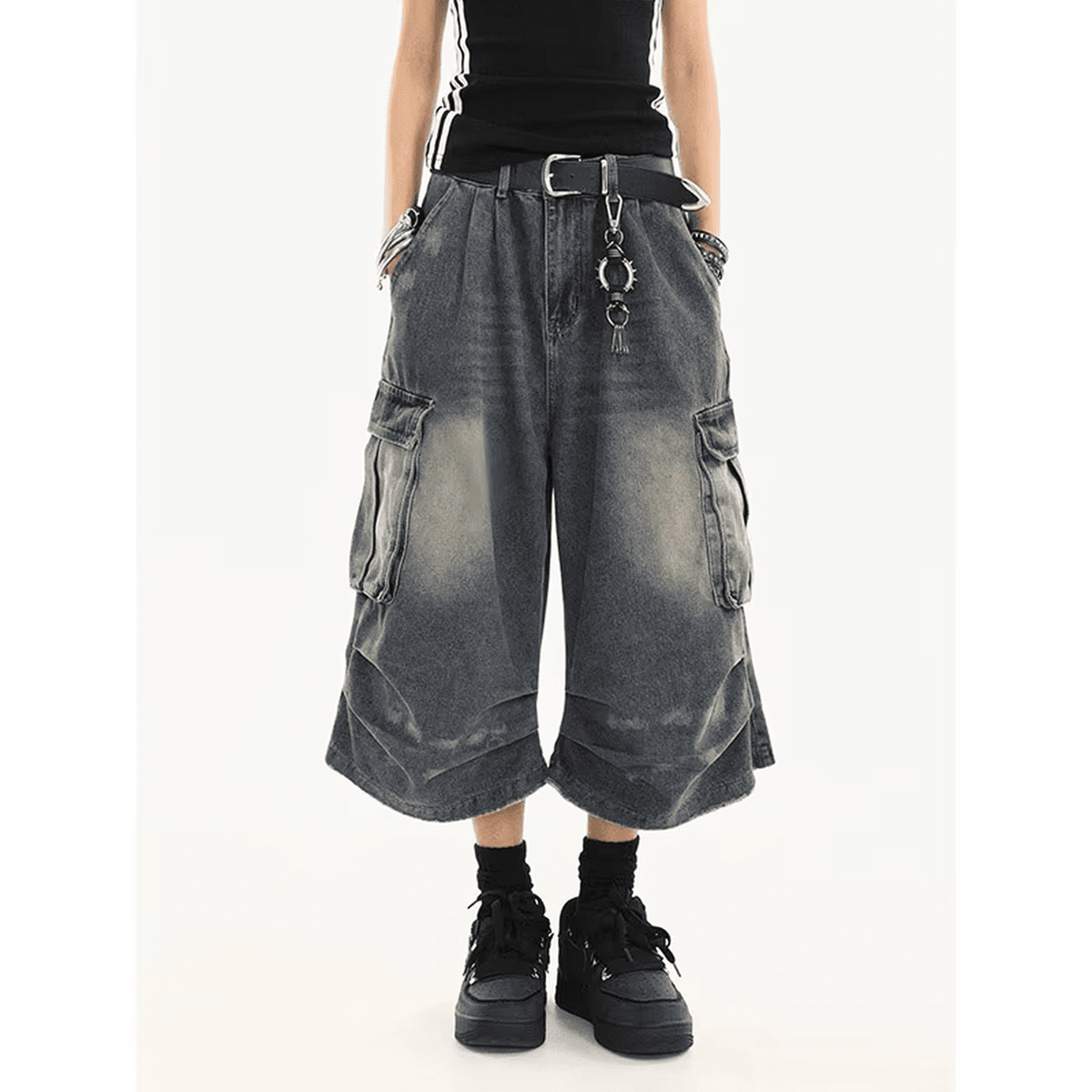 Vintage Washed Oversized Wide Leg Denim Shorts - IMG
