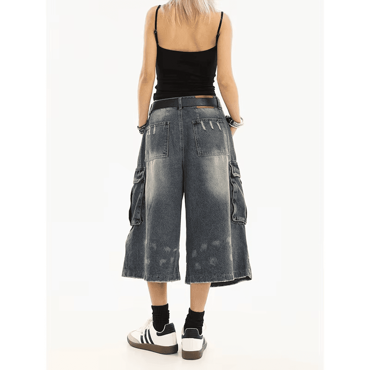 Vintage Washed Oversized Wide Leg Denim Shorts - IMG